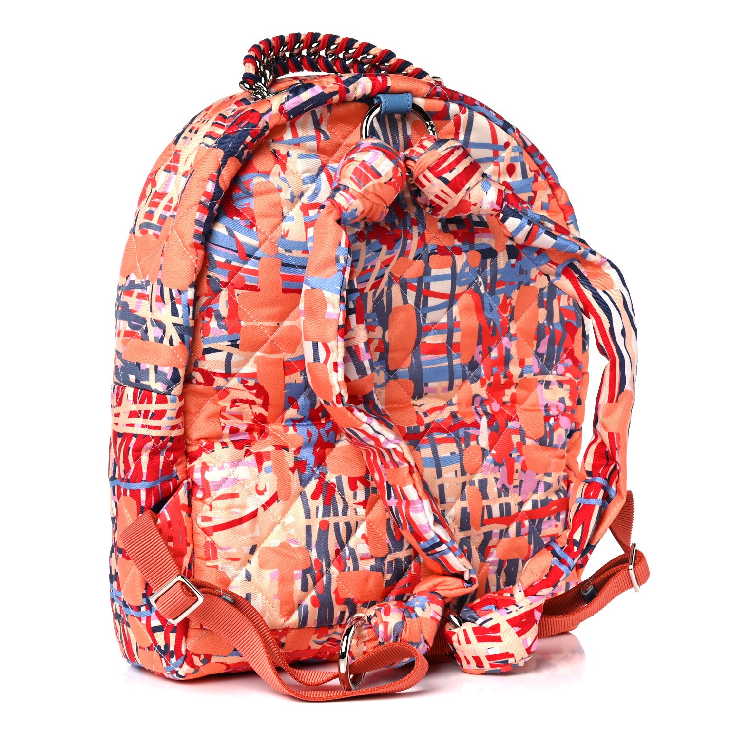 Chanel Foulard Fabric Quilted Printed Backpack Orange 2 of 8