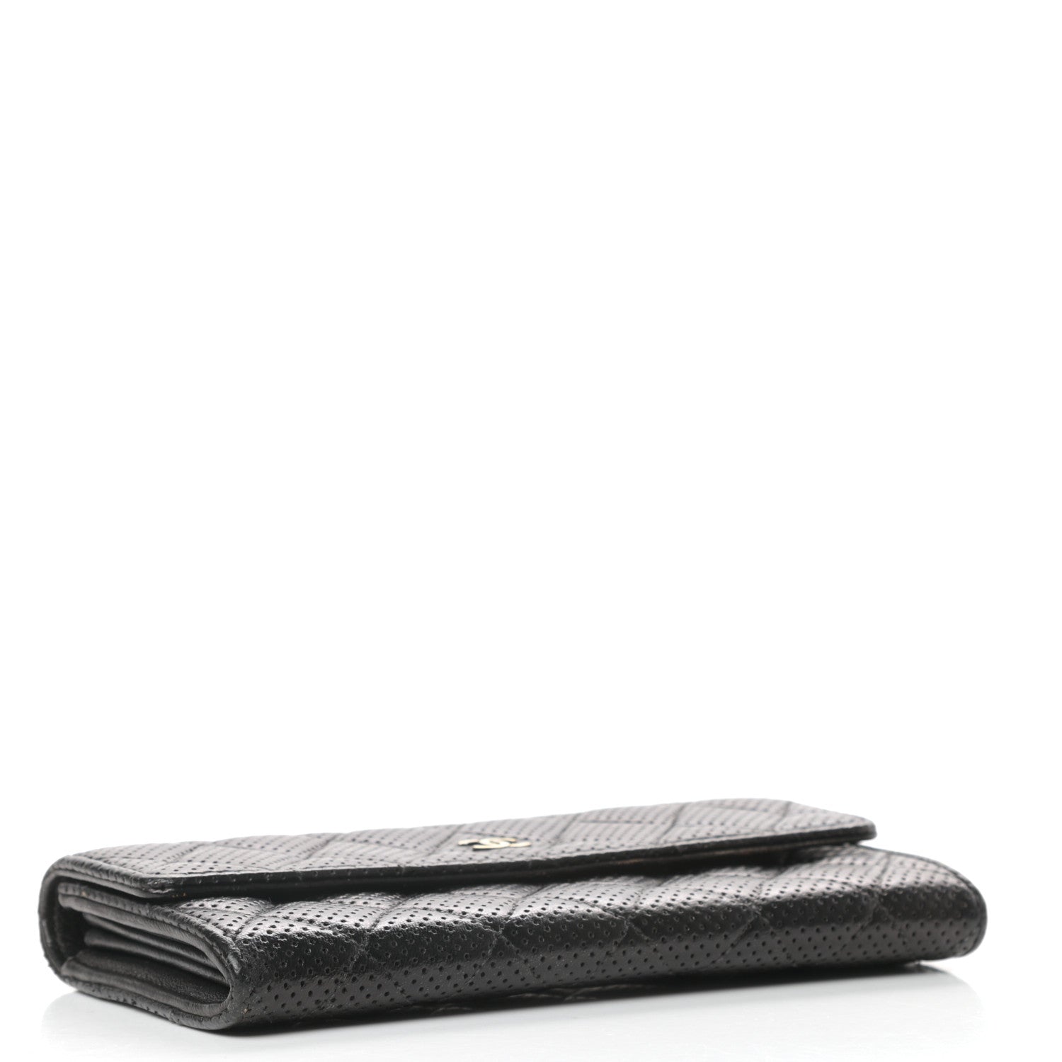 Chanel Perforated Lambskin Quilted Large Gusset Flap Wallet Black 4 of 7