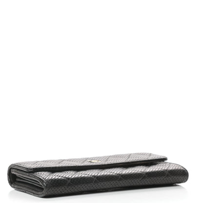 Chanel Perforated Lambskin Quilted Large Gusset Flap Wallet Black 4 of 7