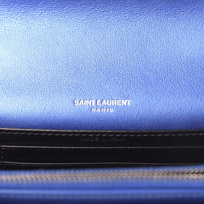 Saint Laurent Metallic Calfskin Monogram Sunset Chain Wallet Blue Royal 9 of 13