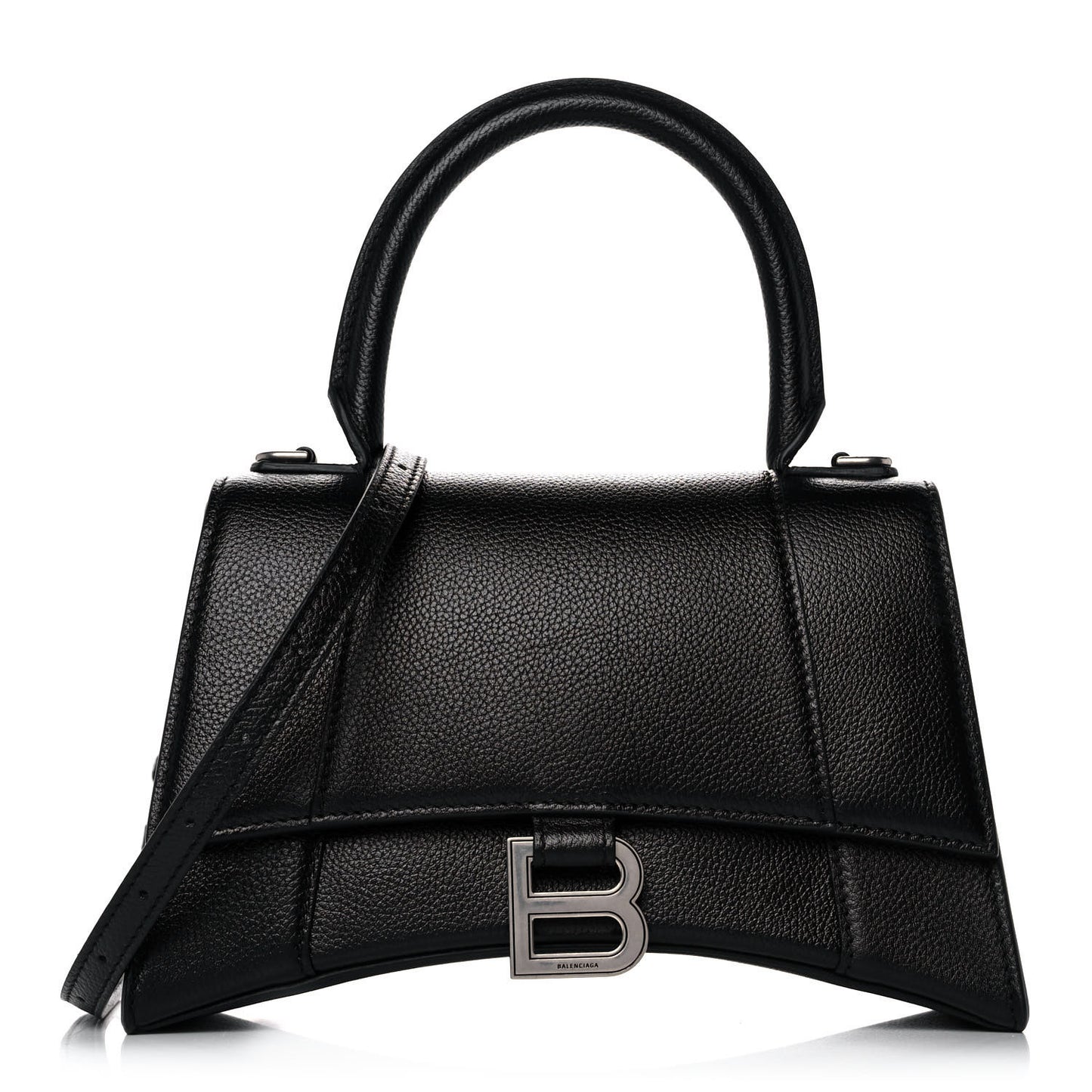 Grained Calfskin Small Hourglass Top Handle Bag Black