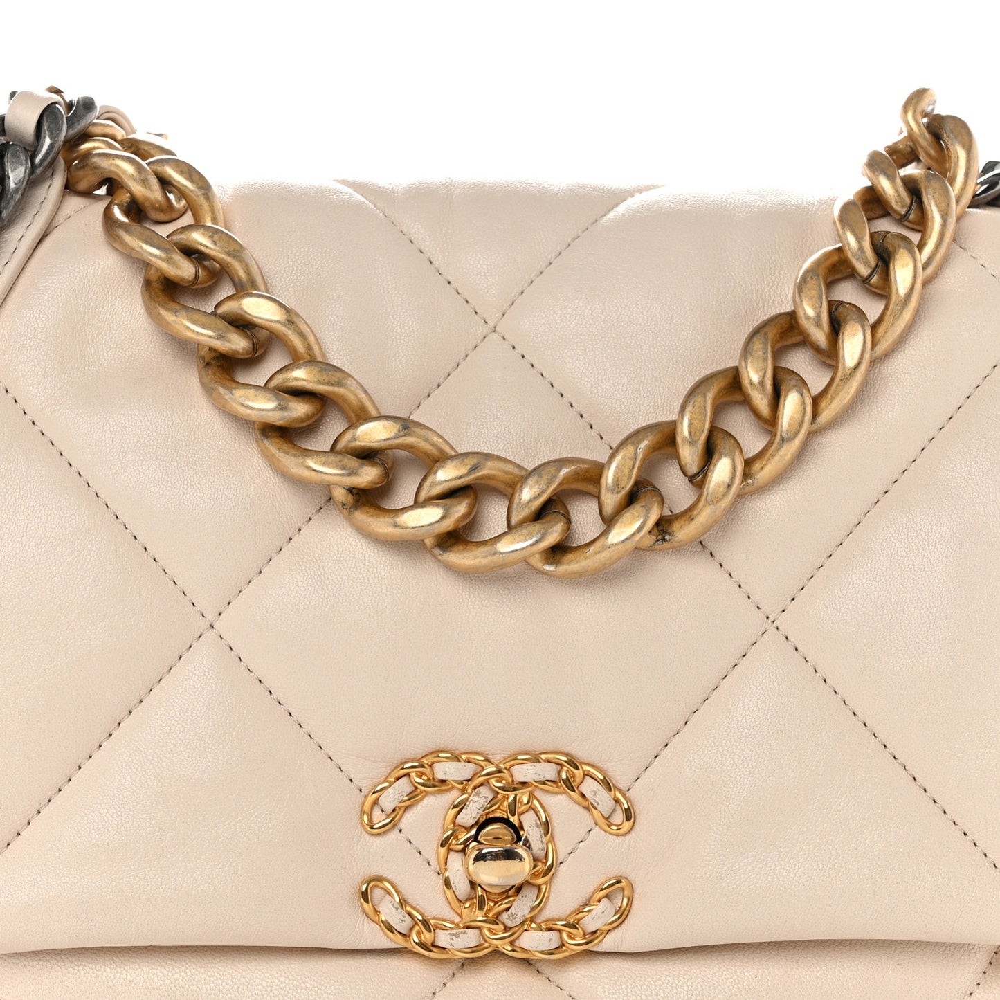 Goatskin Quilted Large Chanel 19 Flap Light Beige