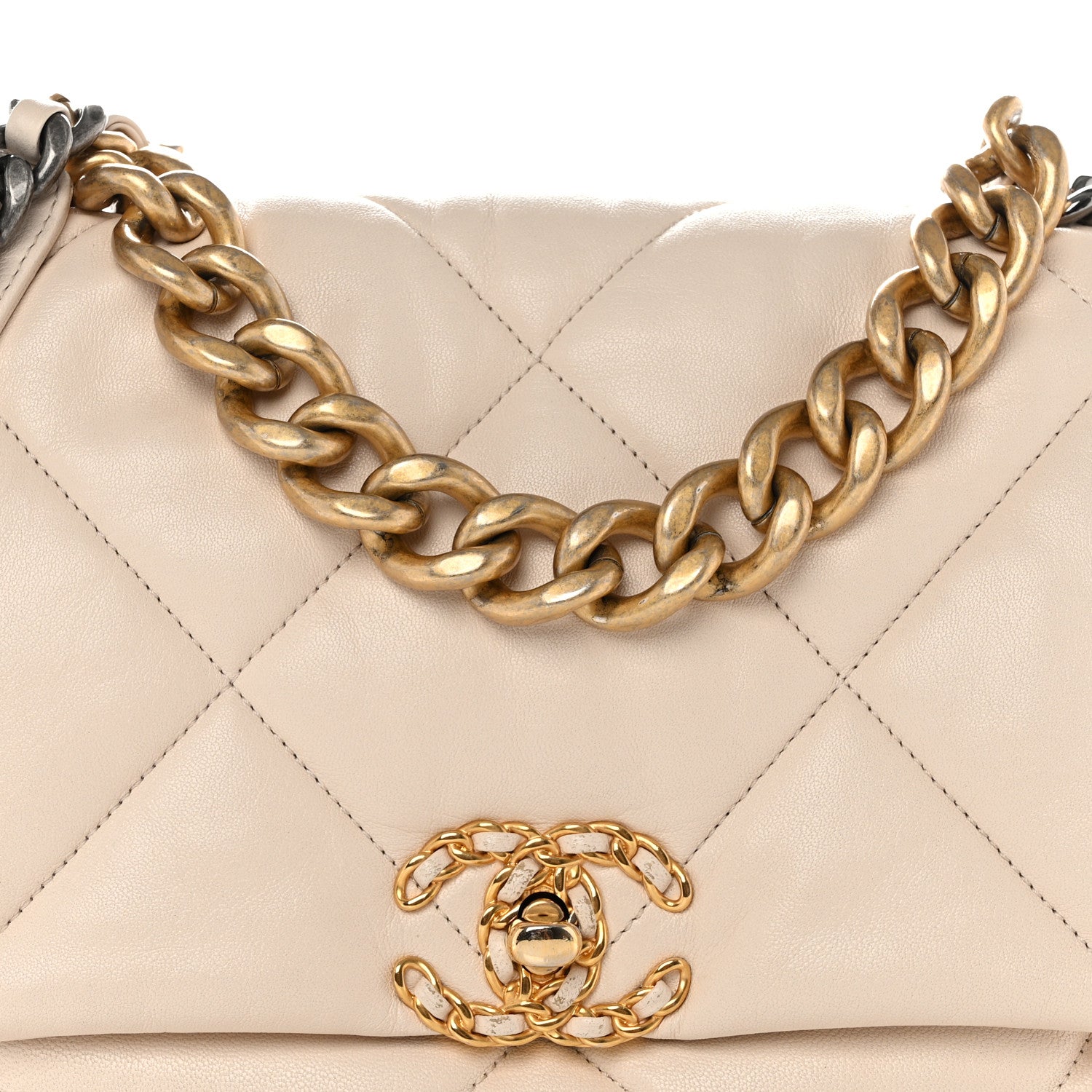 Chanel Goatskin Quilted Large Chanel 19 Flap Light Beige 8 of 10