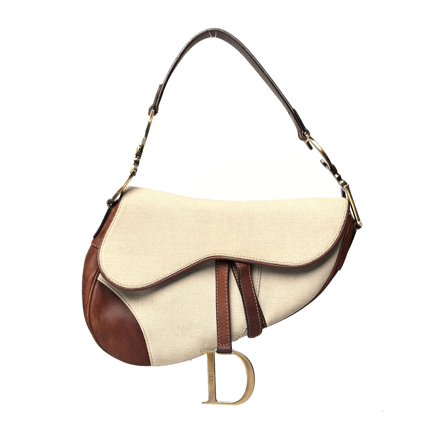 Christian Dior Canvas Calfskin Saddle Bag Beige 1 of 16