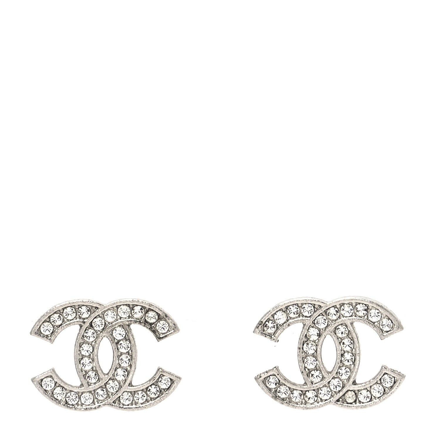 Chanel Crystal Timeless CC Earrings Silver 1 of 4
