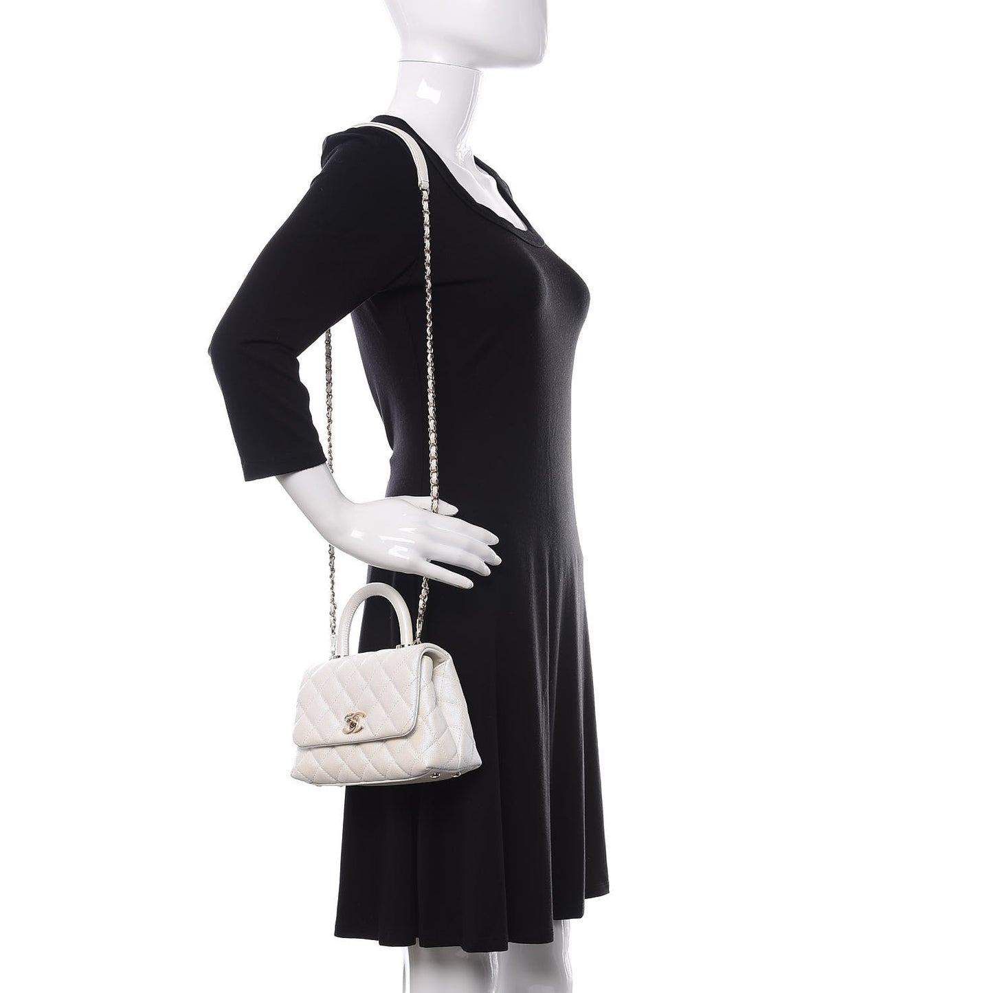 Iridescent Caviar Quilted Extra Mini Coco Handle Flap Ivory