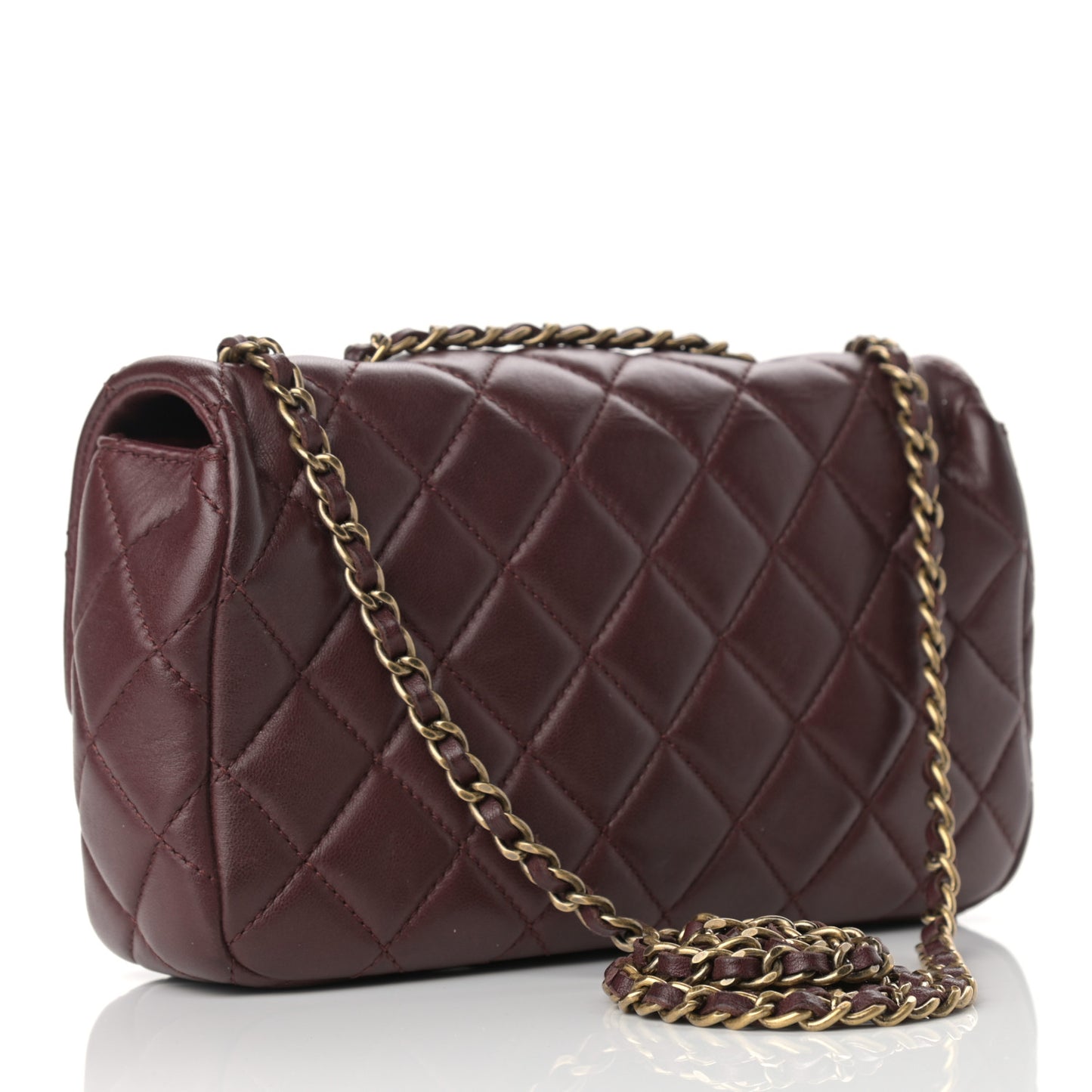 Lambskin Quilted Meat Packaged Mini Rectangular Flap Burgundy