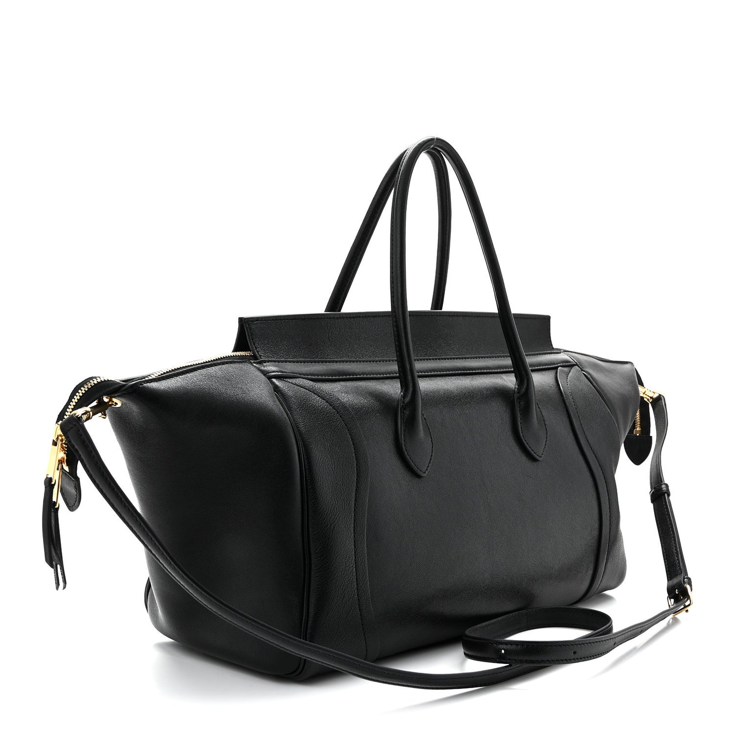 Supple Shiny Lambskin Medium Smiling New Luggage Black