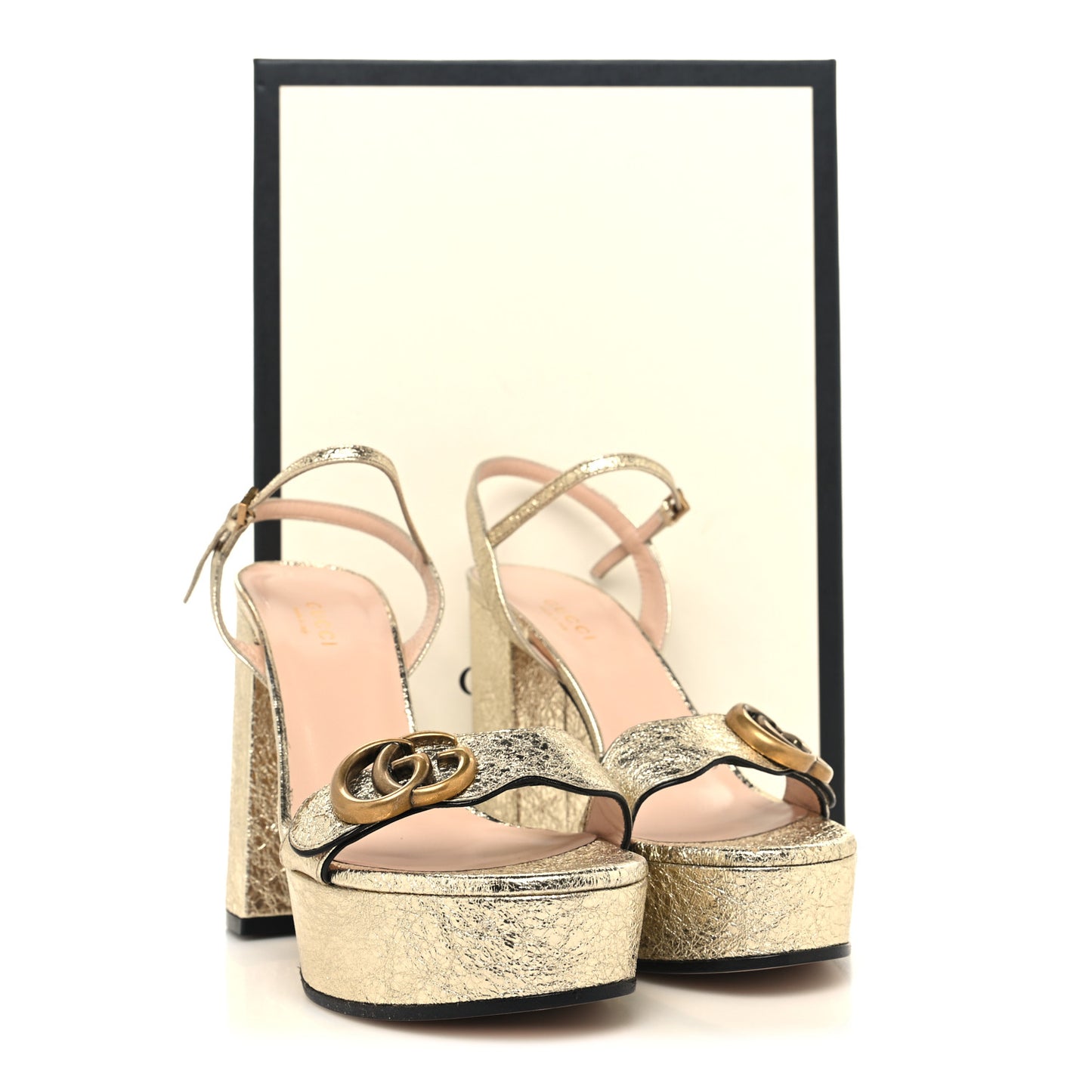 Galassia GG Marmont Ankle Wrap 30/115mm Platform Sandals 36 Platino