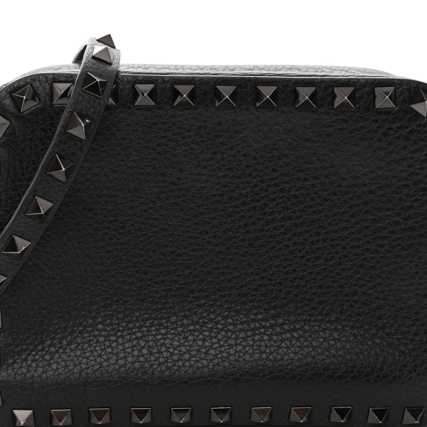 Grained Calfskin Rockstud Camera Crossbody Bag Black