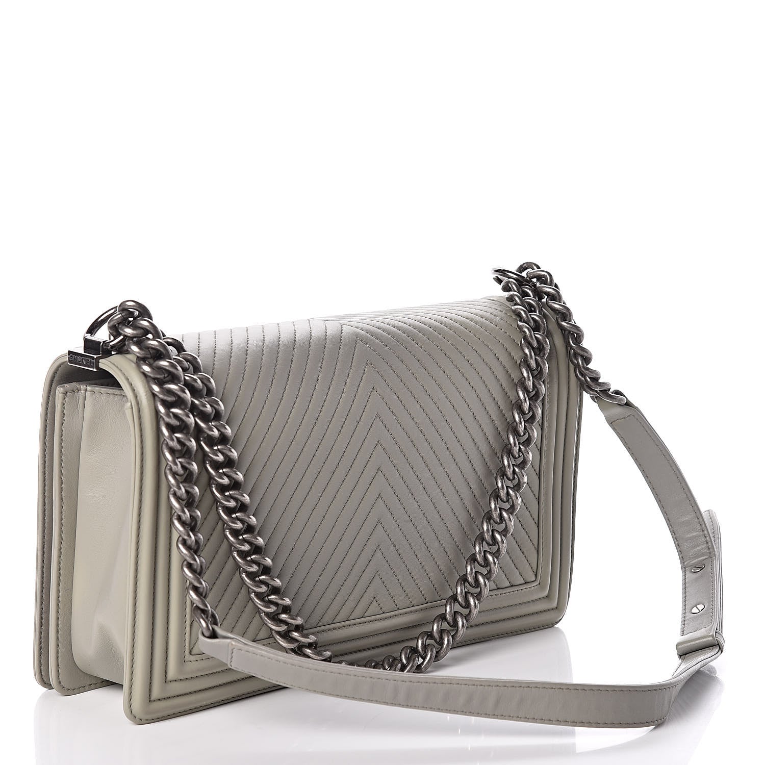 Chanel Calfskin Chevron Quilted New Medium Boy Flap Grey 3 of 9