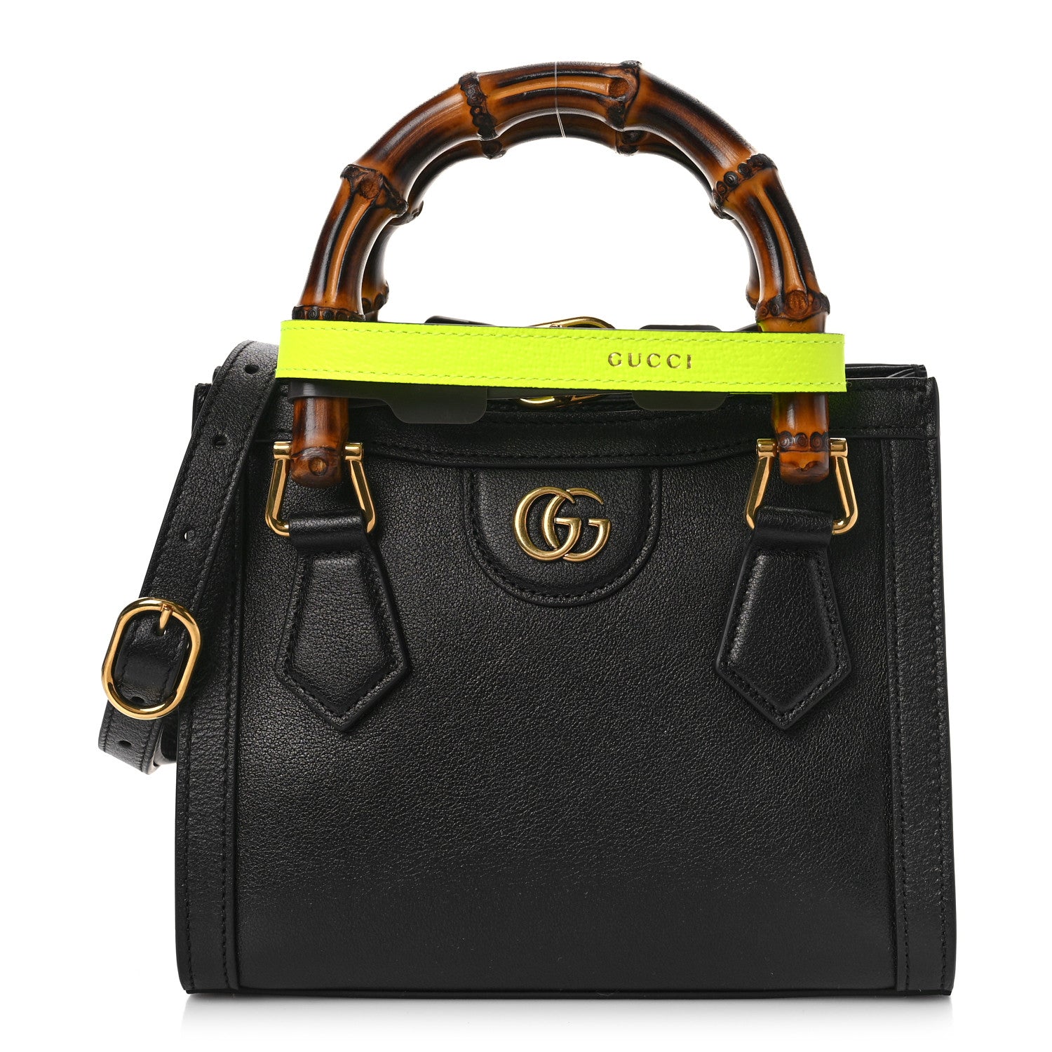 Gucci Wonka Grain Calfskin Mini Diana Tote Bag Black Yellow Fluo 1 of 9