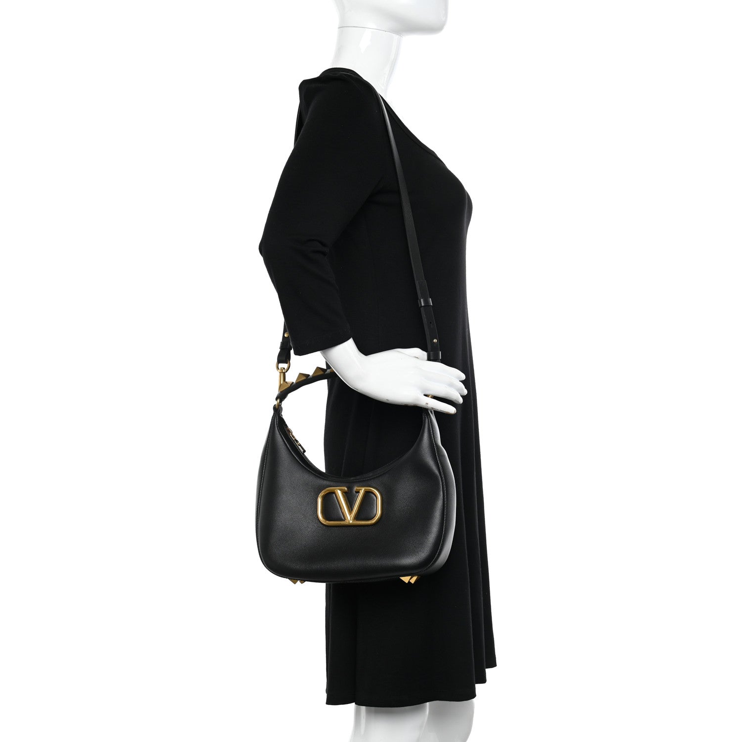 Valentino Garavani Calfskin Stud Sign Zip Hobo Black 2 of 9