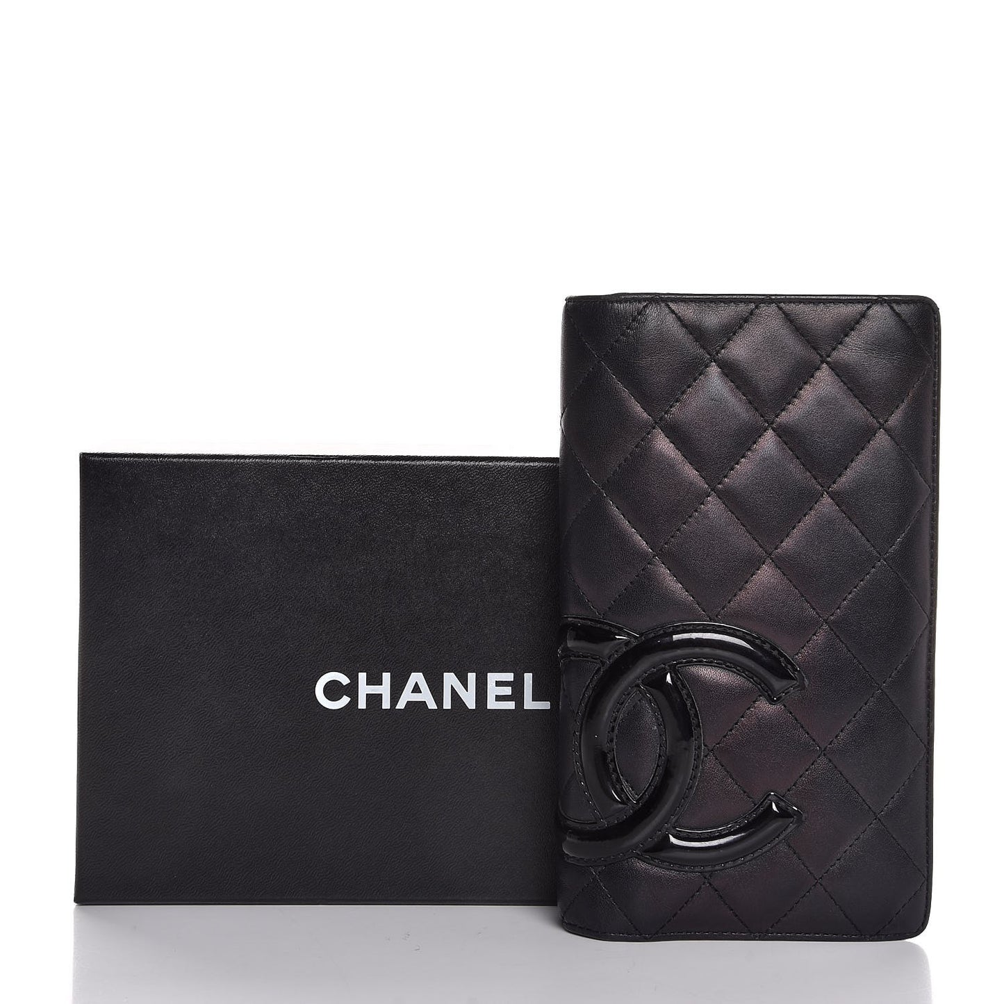 Calfskin Quilted Cambon Yen Wallet Black