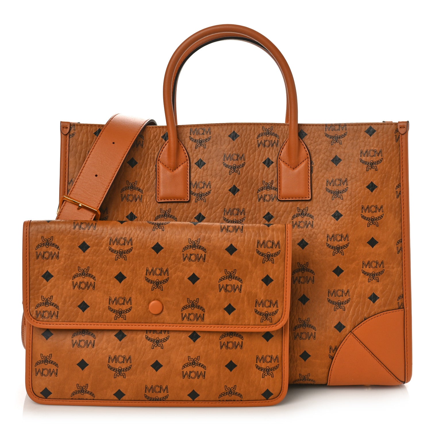 MCM Visetos Large Munchen Tote Cognac 2 of 9