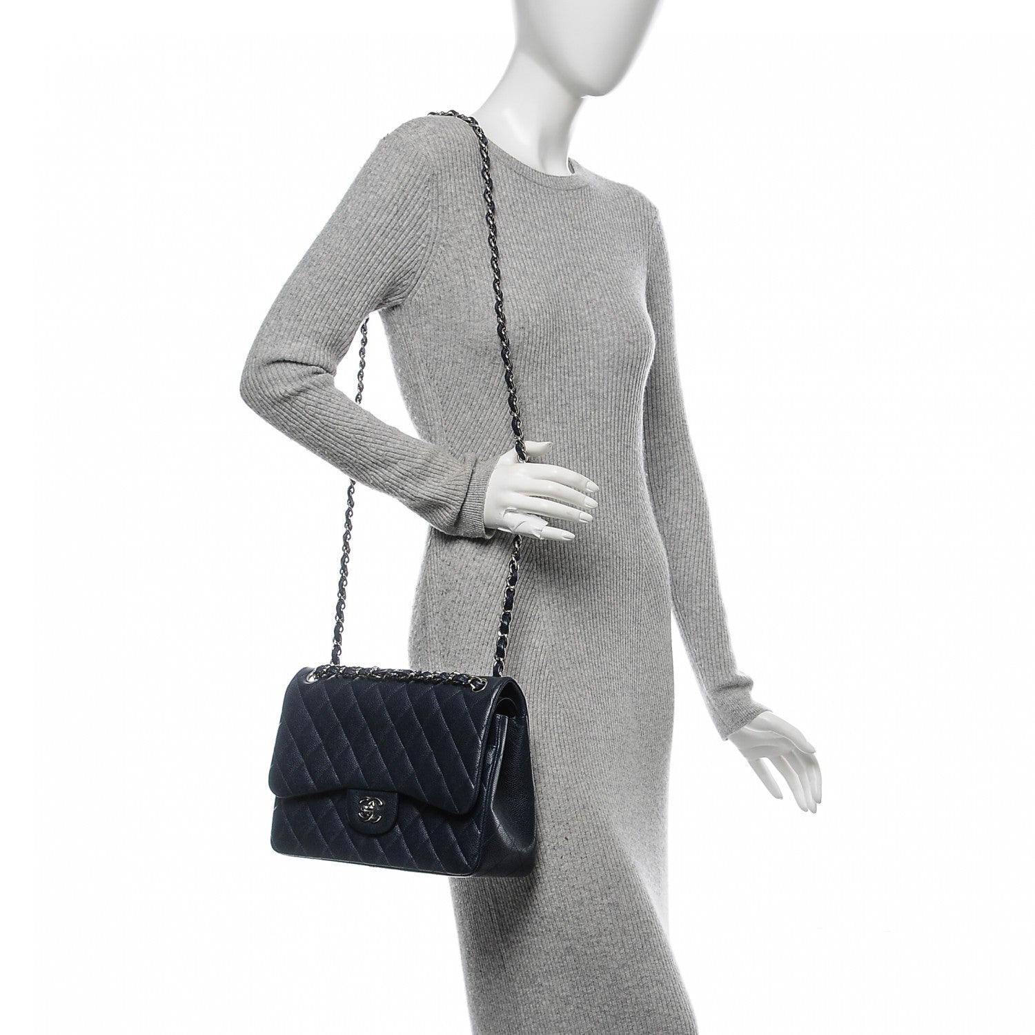 Chanel Caviar Quilted Jumbo Double Flap Navy Blue 2 of 7