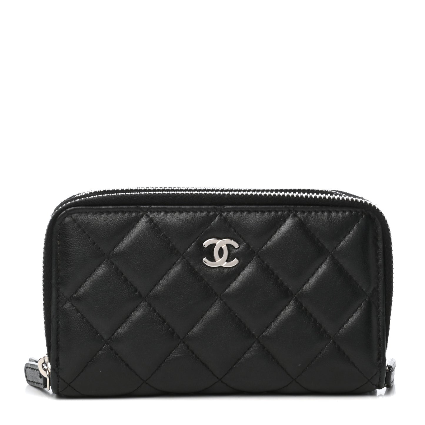 Lambskin Quilted Triple Zip Wallet Black