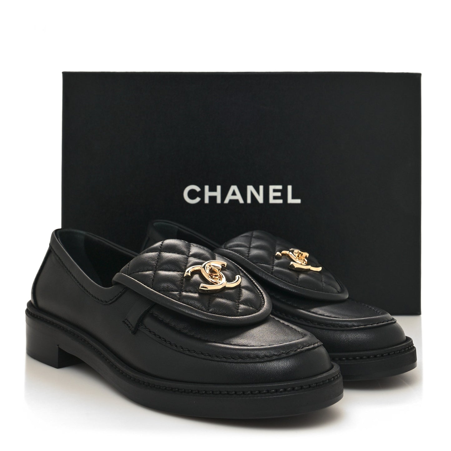 Lambskin Quilted CC Turnlock Loafers 37.5 Black