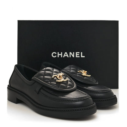 Chanel Lambskin Quilted CC Turnlock Loafers 37.5 Black 9 of 9