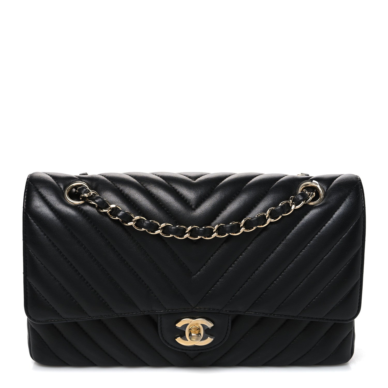 Chanel Lambskin Chevron Quilted Medium Double Flap Black 1 of 10