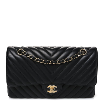 Chanel Lambskin Chevron Quilted Medium Double Flap Black 1 of 10