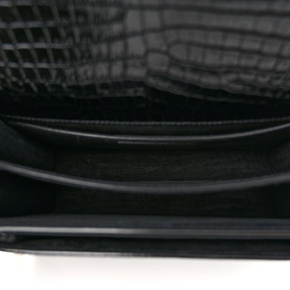 Saint Laurent Calfskin Crocodile Embossed Medium Monogram Sunset Black 5 of 10