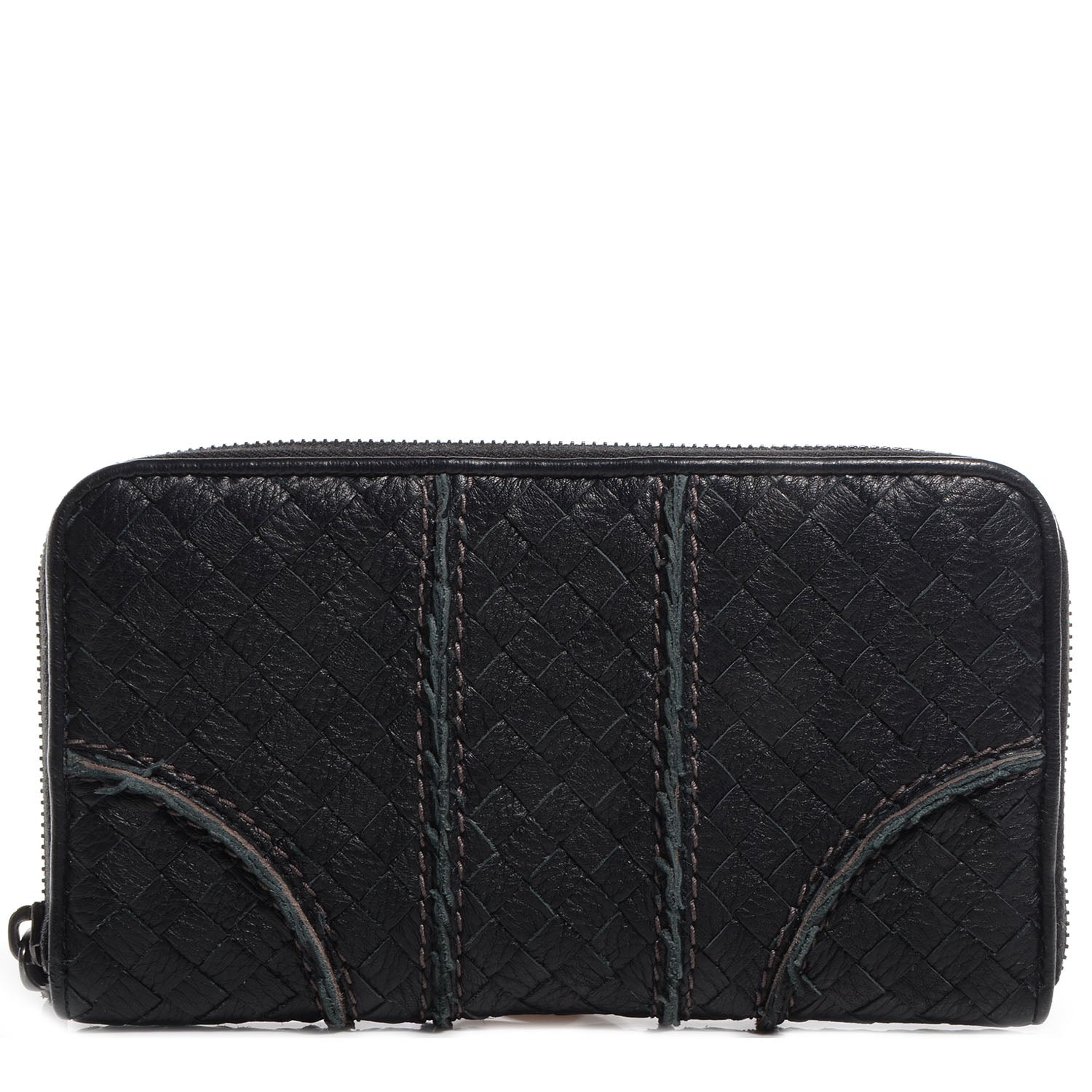 Bottega Veneta Vivo Cervo Intreccio Zip Around Wallet Nero Black 1 of 8