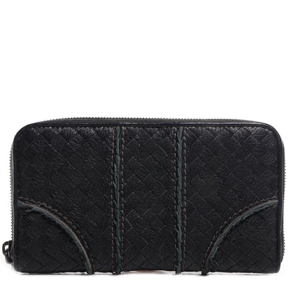 Bottega Veneta Vivo Cervo Intreccio Zip Around Wallet Nero Black 1 of 8