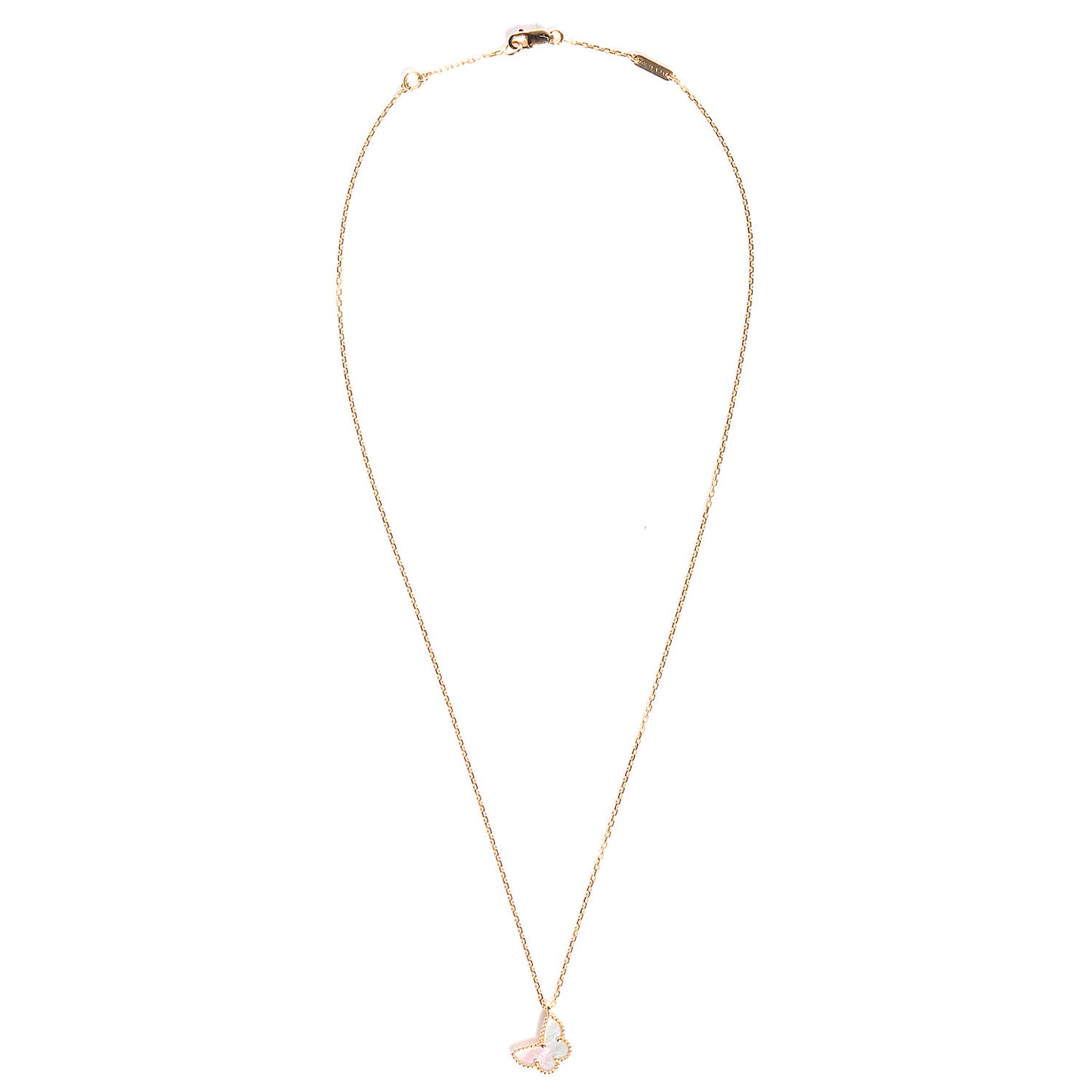 18K Yellow Gold Mother of Pearl Sweet Alhambra Butterfly Pendant Necklace