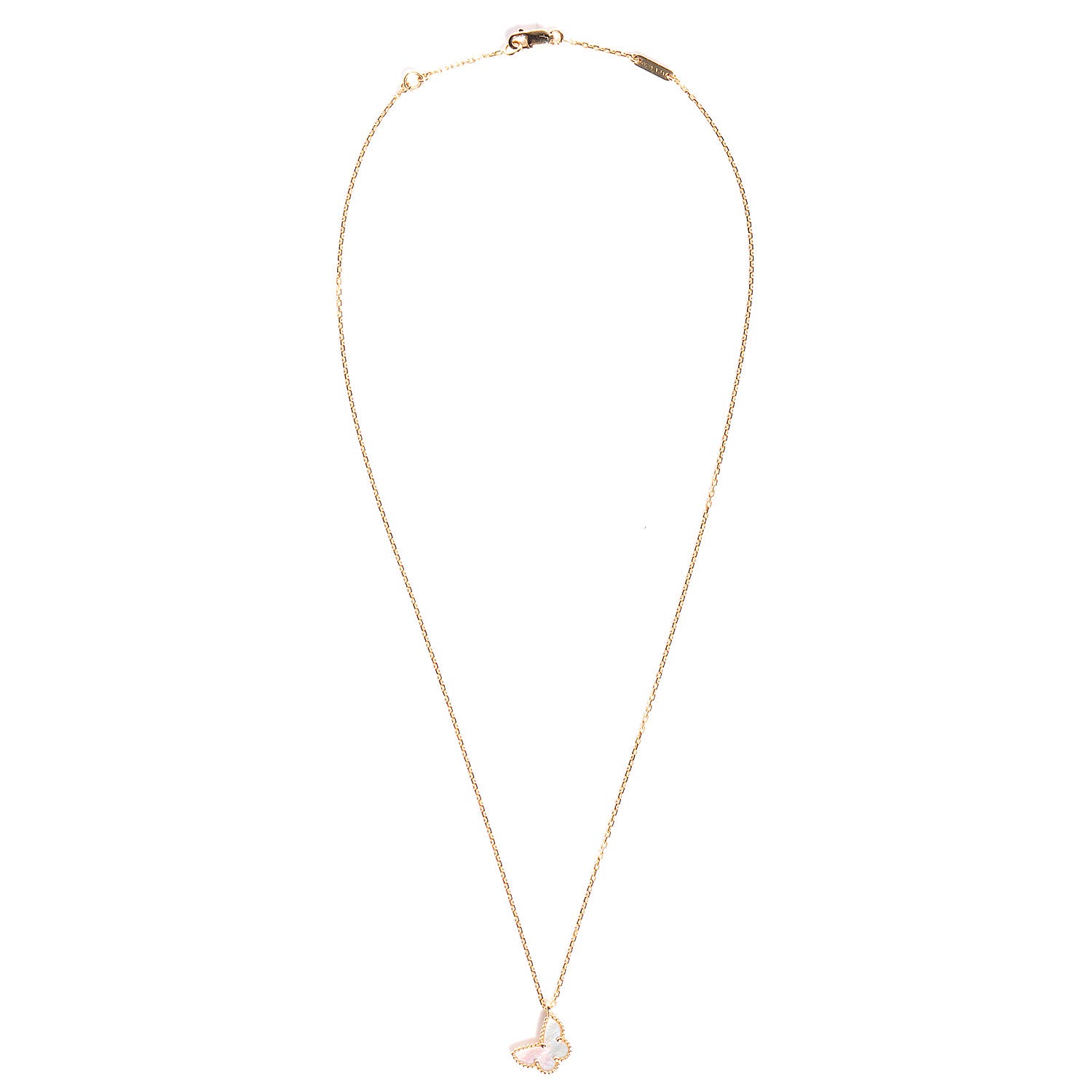 Van Cleef & Arpels 18K Yellow Gold Mother of Pearl Sweet Alhambra Butterfly Pendant Necklace 3 of 8