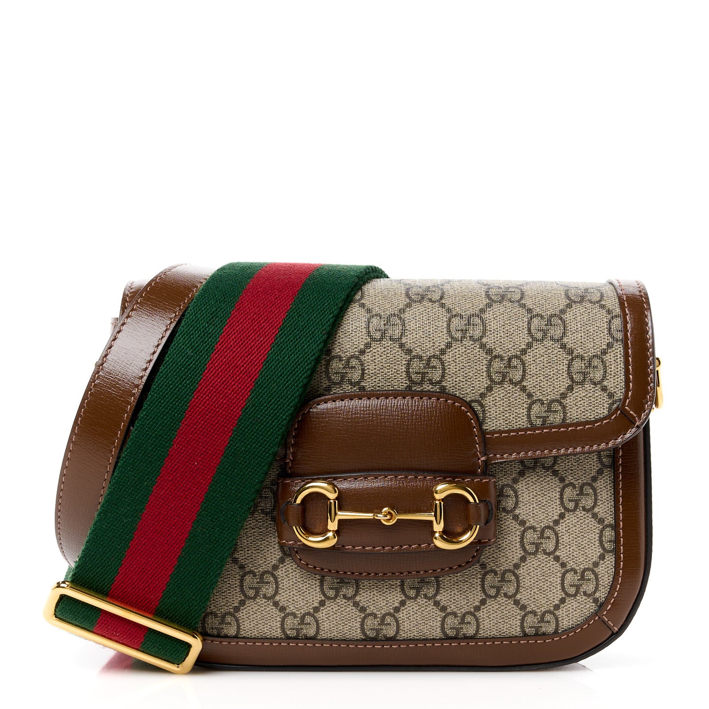 GG Supreme Monogram Web Mini Horsebit 1955 Shoulder Bag Beige Brown Sugar
