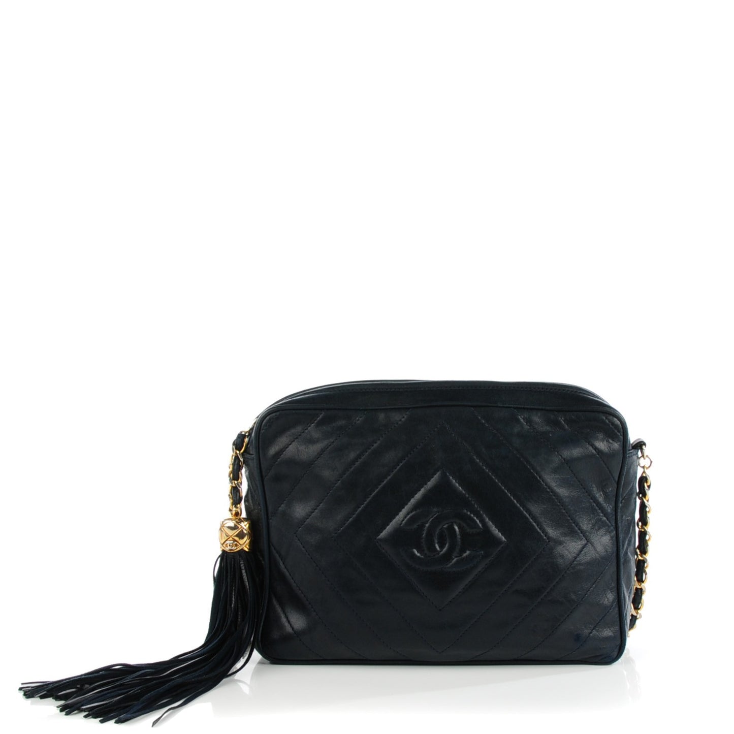 Lambskin Chevron Camera Case Navy