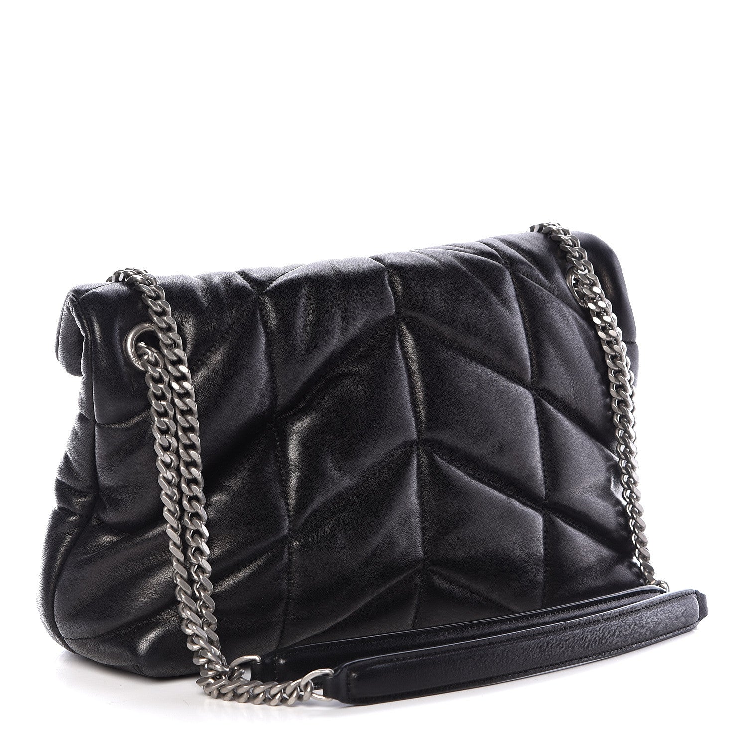 Saint Laurent Lambskin Quilted Small Loulou Puffer Monogram Chain Satchel Black 3 of 15
