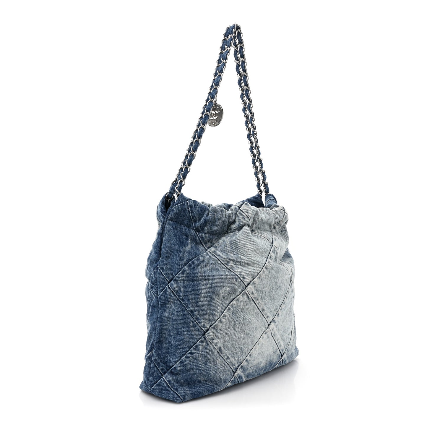 Denim Quilted Small Chanel 22 Blue