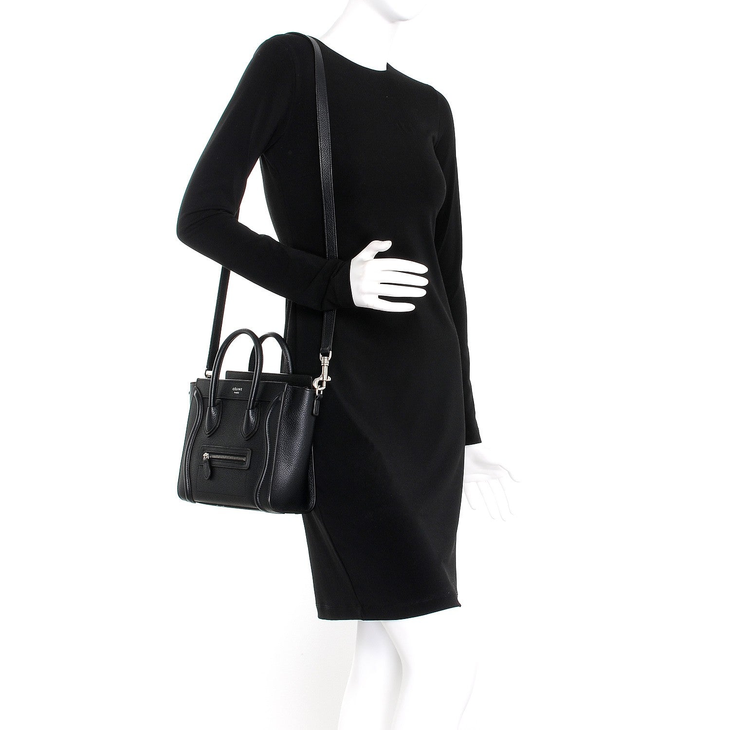 Celine Drummed Calfskin Nano Luggage Black 2 of 9