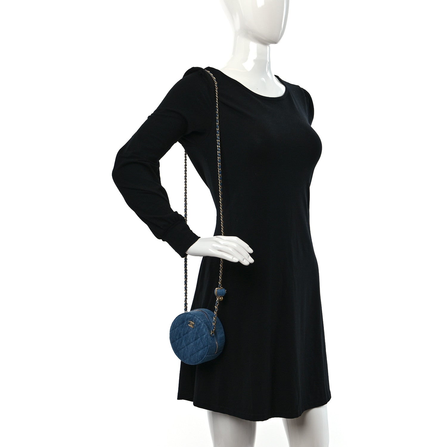 Chanel Denim Quilted Round Pearl Crush Clutch With Chain Blue 2 of 12