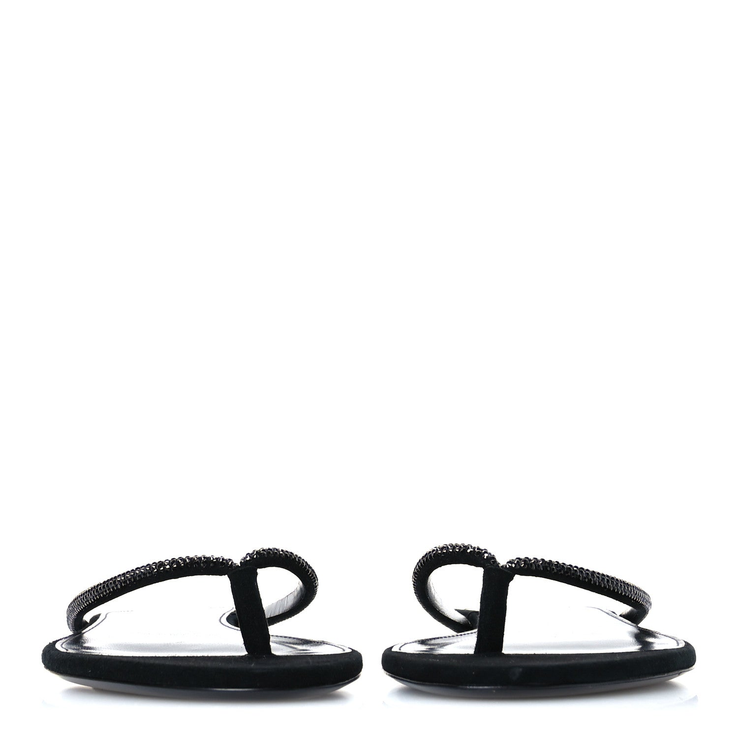 Saint Laurent Kid Suede Strass Crystal Embellished Joni 05 Flat Sandals 37 Black 3 of 8