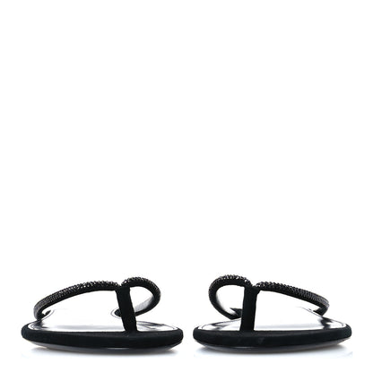Saint Laurent Kid Suede Strass Crystal Embellished Joni 05 Flat Sandals 37 Black 3 of 8