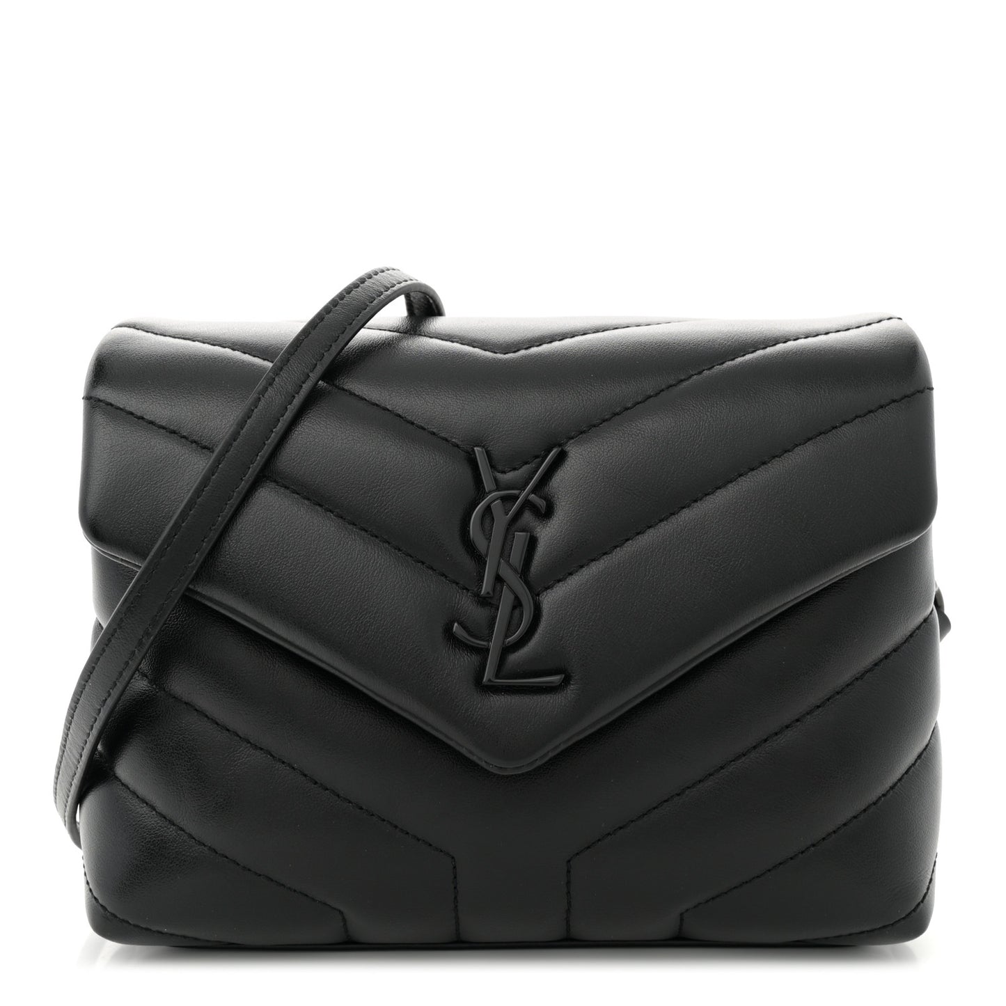 Calfskin Y Quilted Monogram Monochrome Toy Loulou Crossbody Bag Black