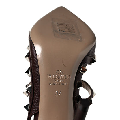 Valentino Garavani Pebbled Calfskin Rockstud Ankle Strap Pumps 37 Chocolate 6 of 10