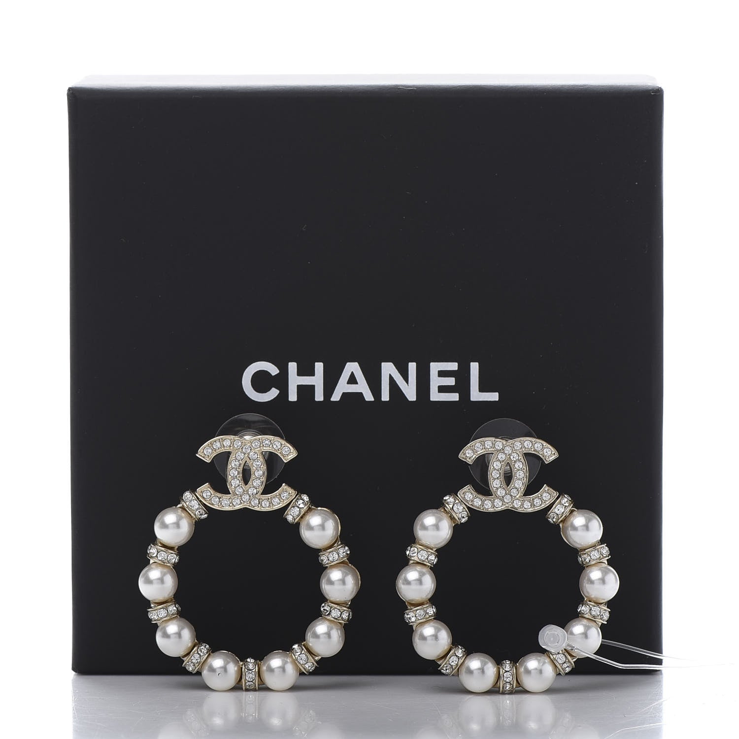 Chanel Pearl Crystal Nefertiti CC Drop Earrings Gold 5 of 5