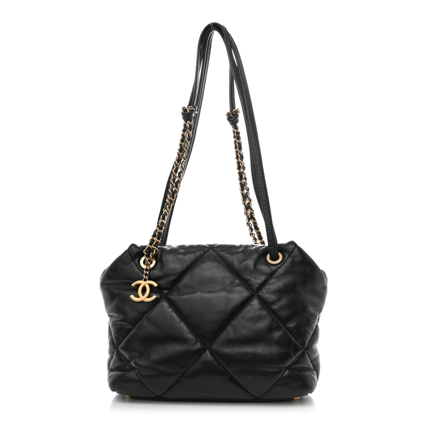 Lambskin Quilted Medium Bowling Bag Black