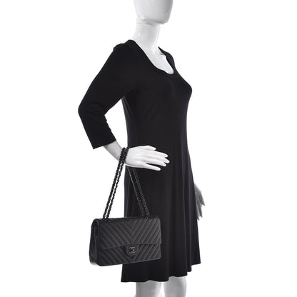 Chanel Lambskin Chevron Quilted Medium Double Flap So Black 2 of 16