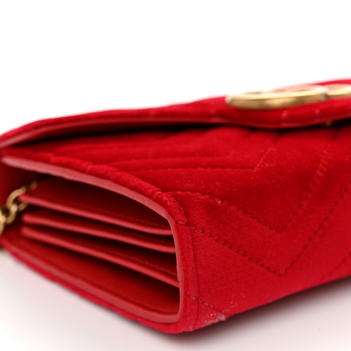 Velvet Matelasse GG Marmont Chain Wallet Hibiscus Red
