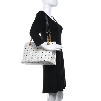 MCM Lambskin Coated Canvas Monogram Chain Tote White 2 of 15
