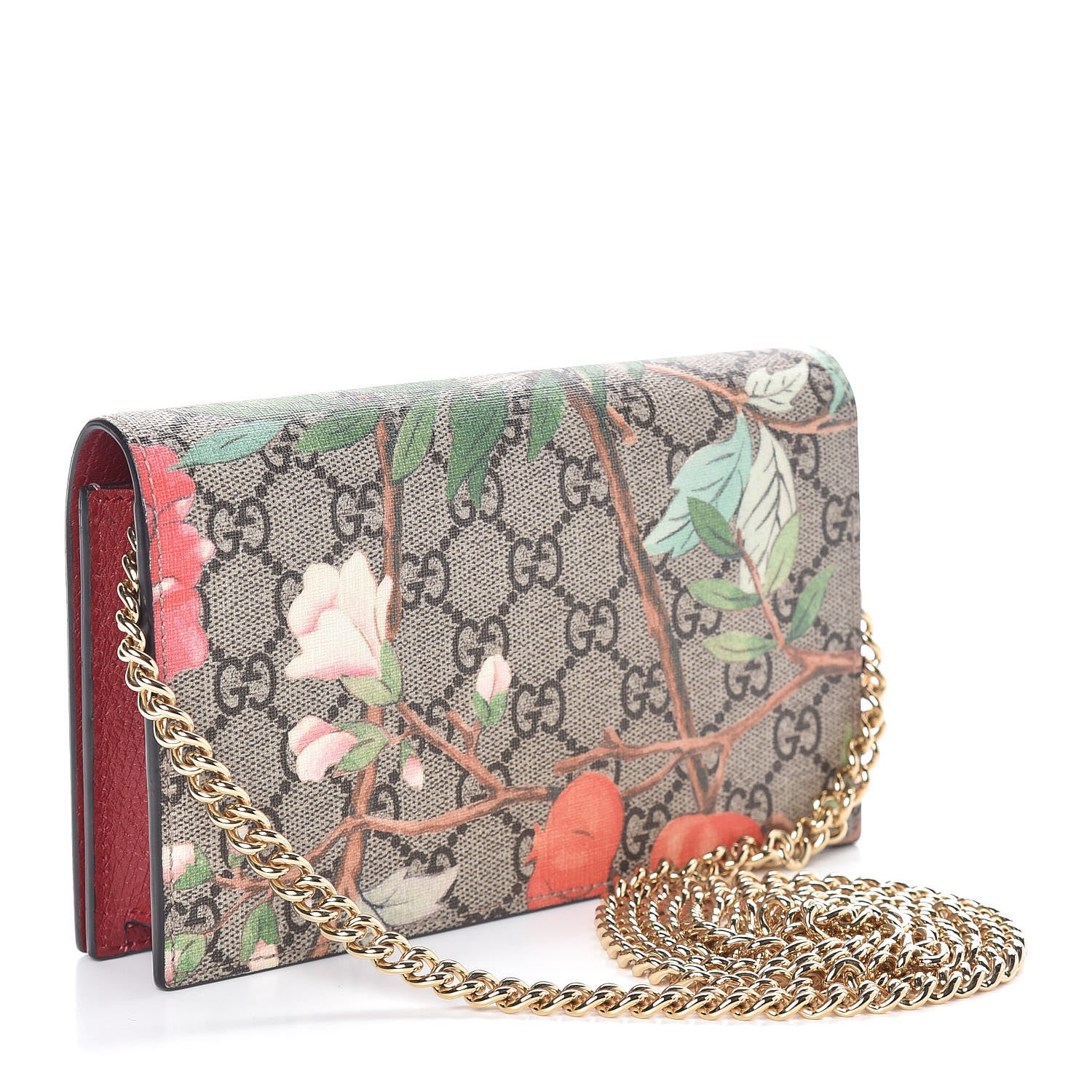 Gucci GG Supreme Monogram Tian Chain Wallet Beige Multicolor Red 3 of 11
