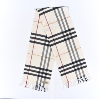Burberry Cashmere Giant Check Fringe Scarf Ivory 2 of 4