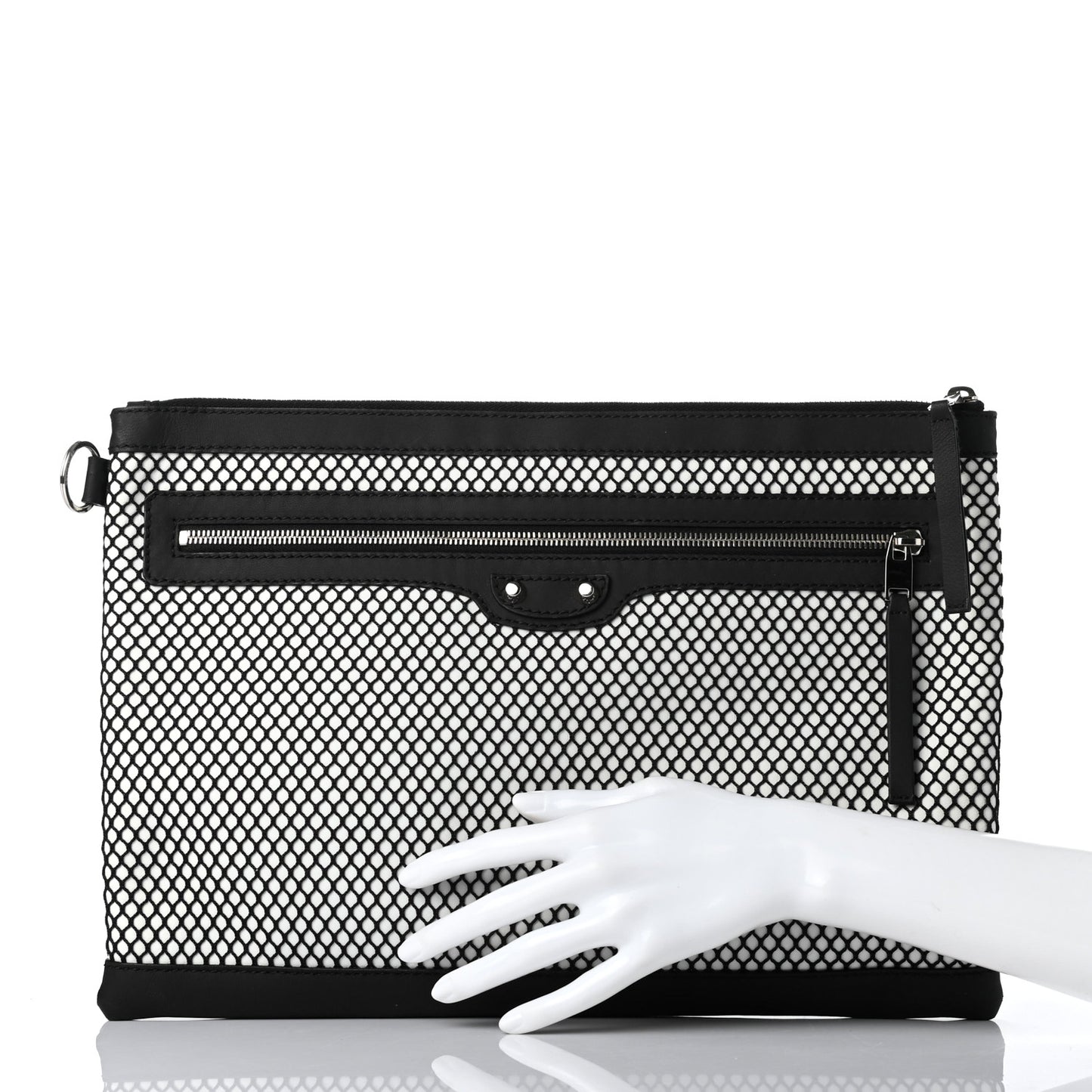 Nylon Mesh Lambskin Classic Silver Hardware Large Clip White Black