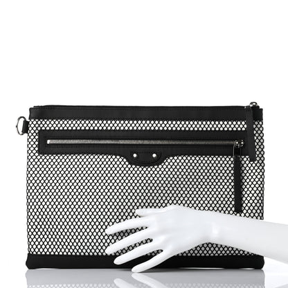Balenciaga Nylon Mesh Lambskin Classic Silver Hardware Large Clip White Black 2 of 7