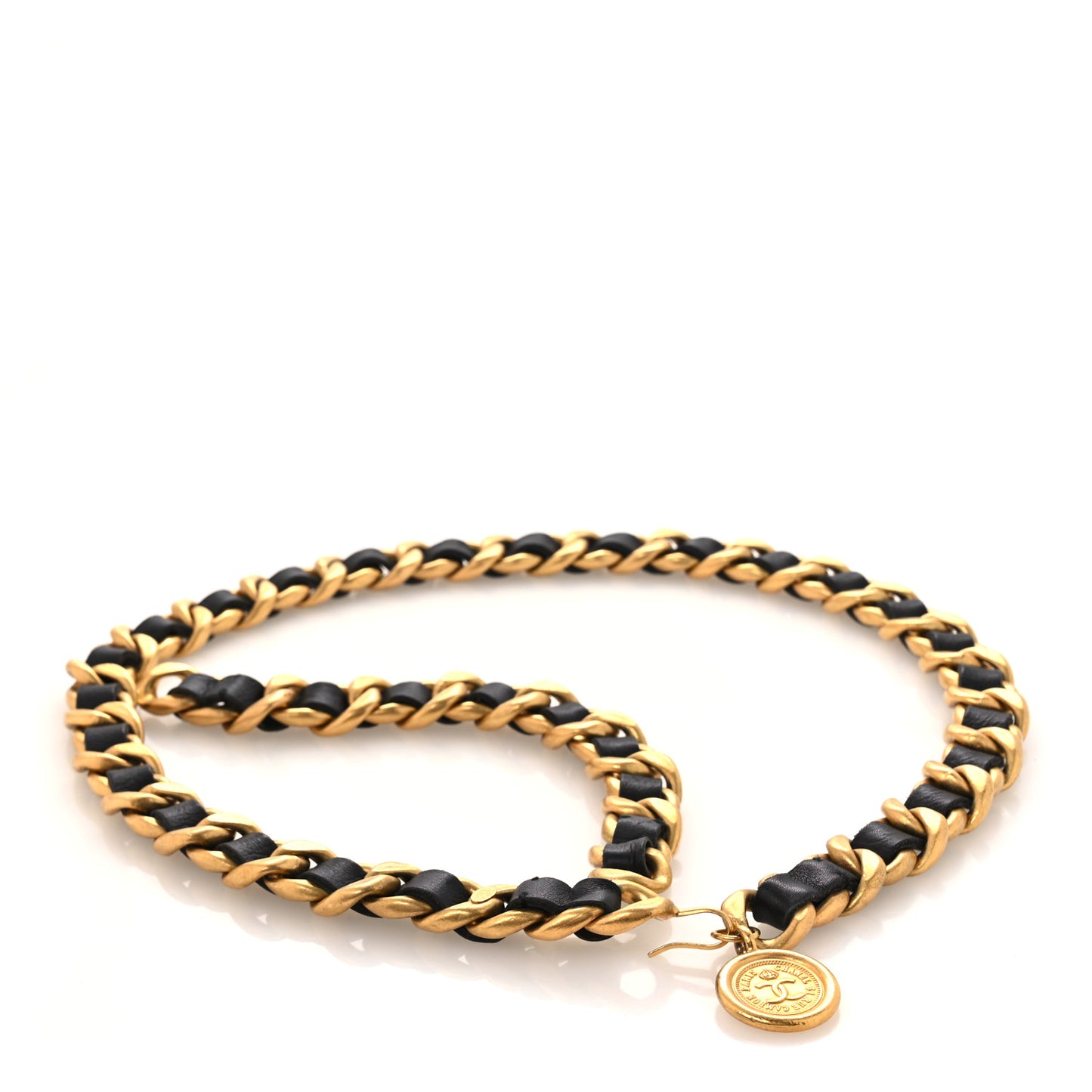 Lambskin Chain CC Medallion Belt Black Gold